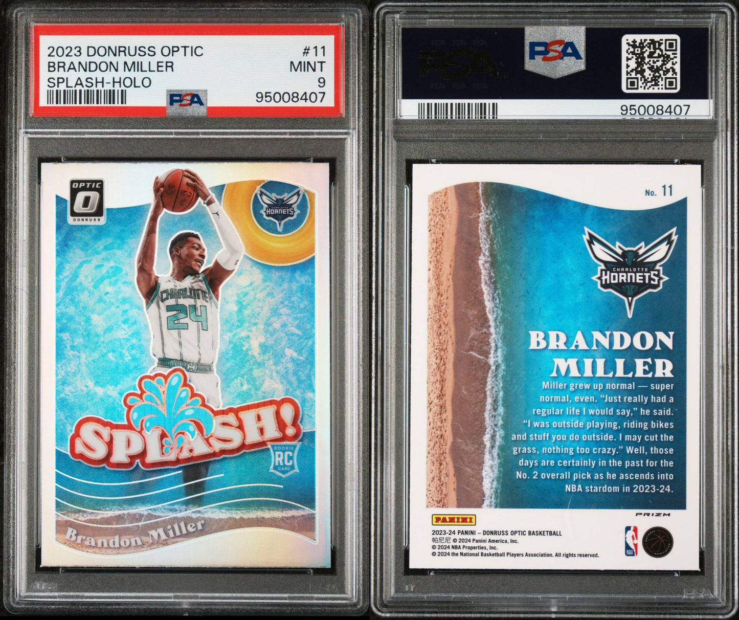 2023/24 Optic Brandon Miller Splash Silver Holo PSA 9