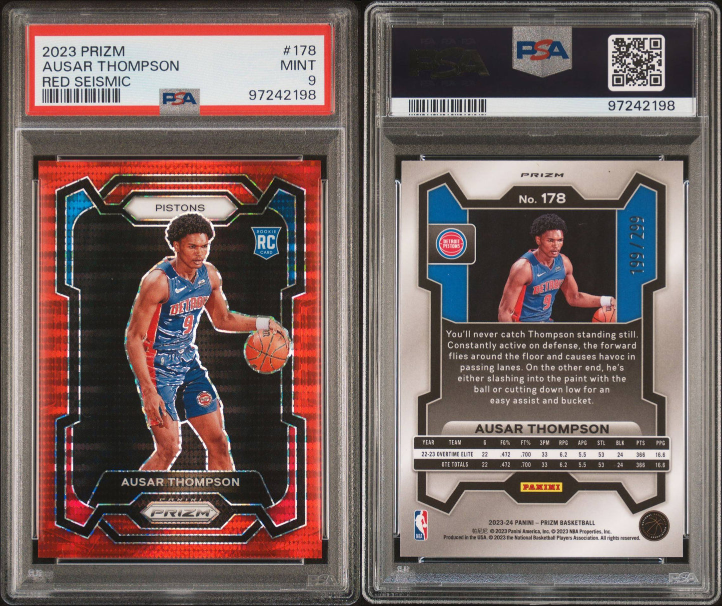 2023/24 Prizm Ausar Thompson Red Seismic 199/299 PSA 9