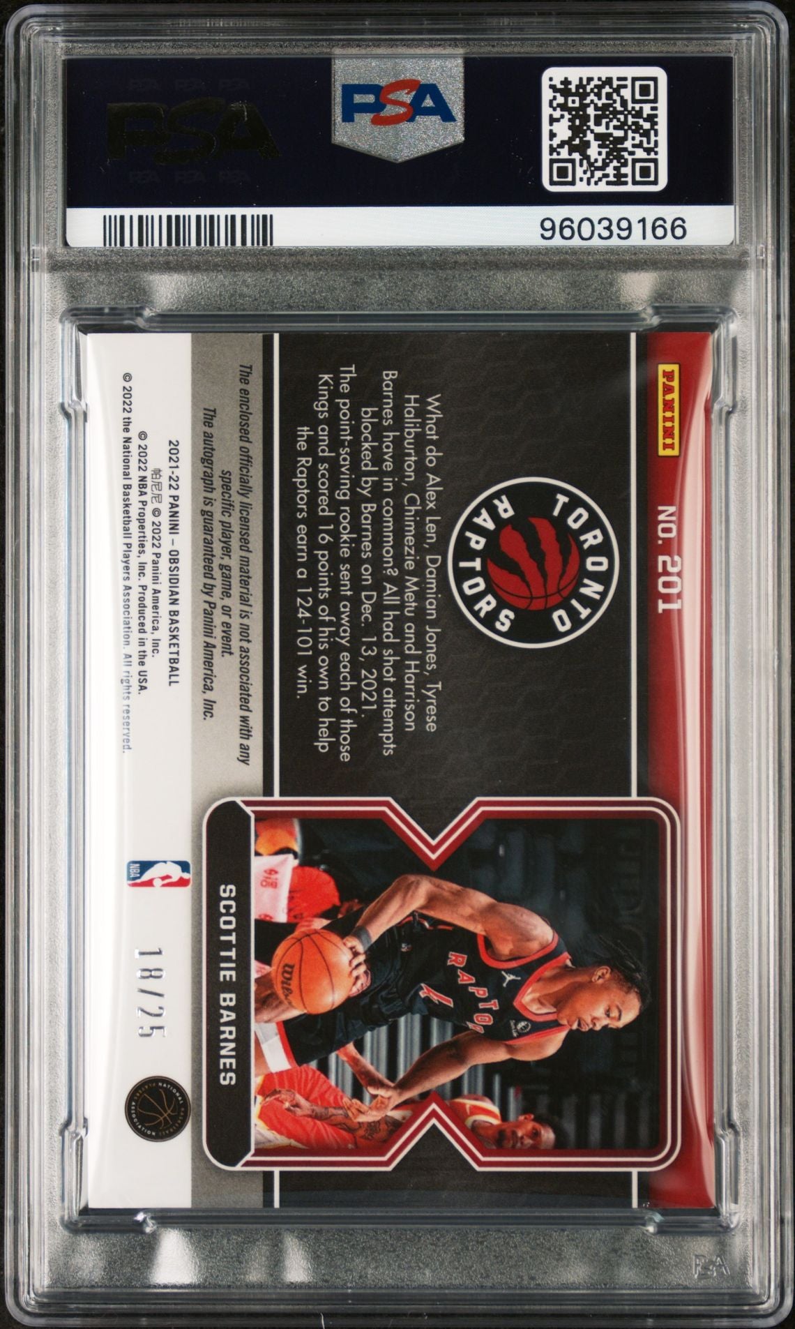 2021/22 Obsidian Scottie Barnes RPA Green Flood 18/25 PSA 8