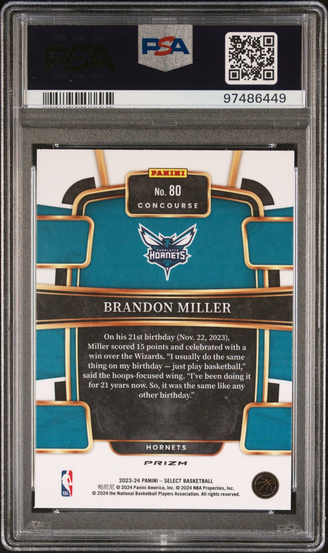 2023/24 Select Brandon Miller Concourse Level Silver Prizm PSA 9