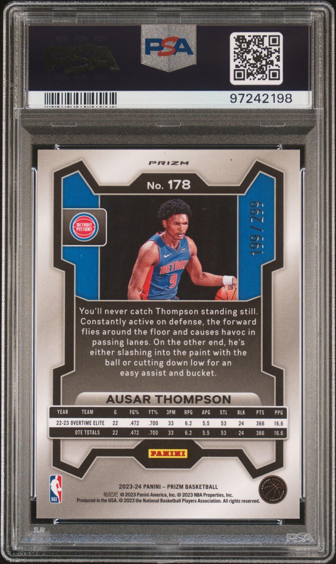 2023/24 Prizm Ausar Thompson Red Seismic 199/299 PSA 9