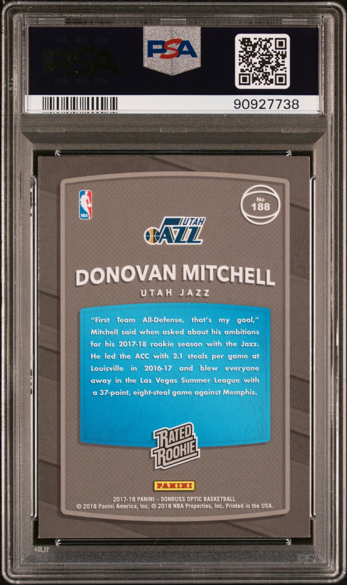 2017/18 Optic Donovan Mitchell Rated Rookie Red/Yellow PSA 10