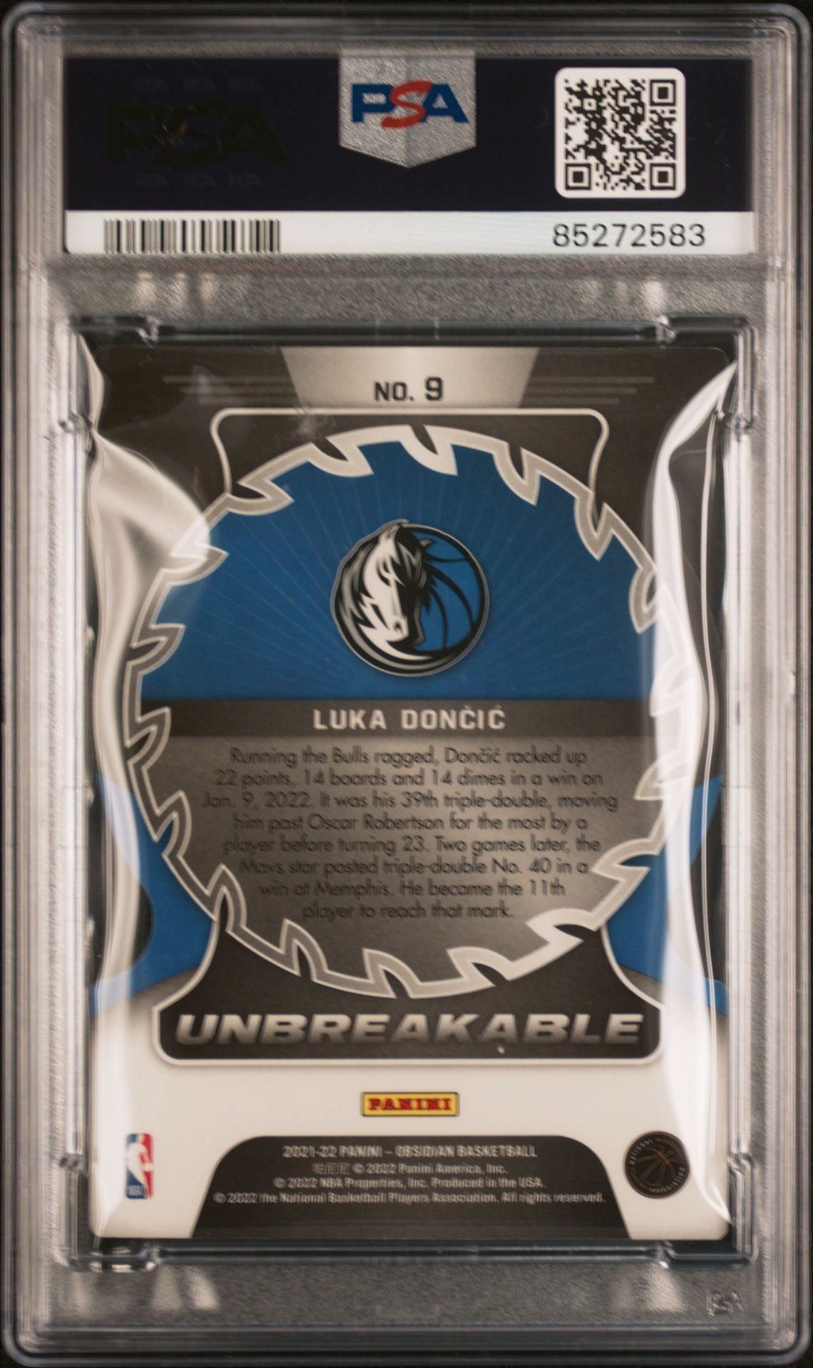 2021 Obsidian Unbreakable Luka Doncic PSA 9