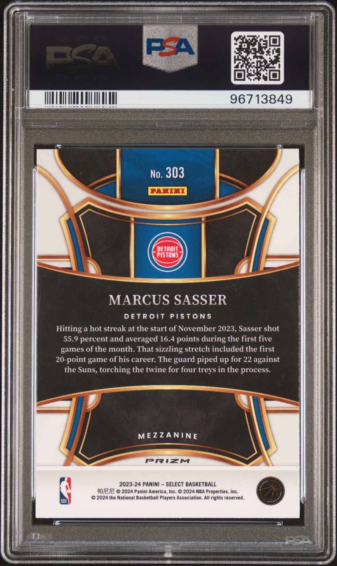 2023/24 Select Marcus Sasser Mezzanine Level Silver PSA 10