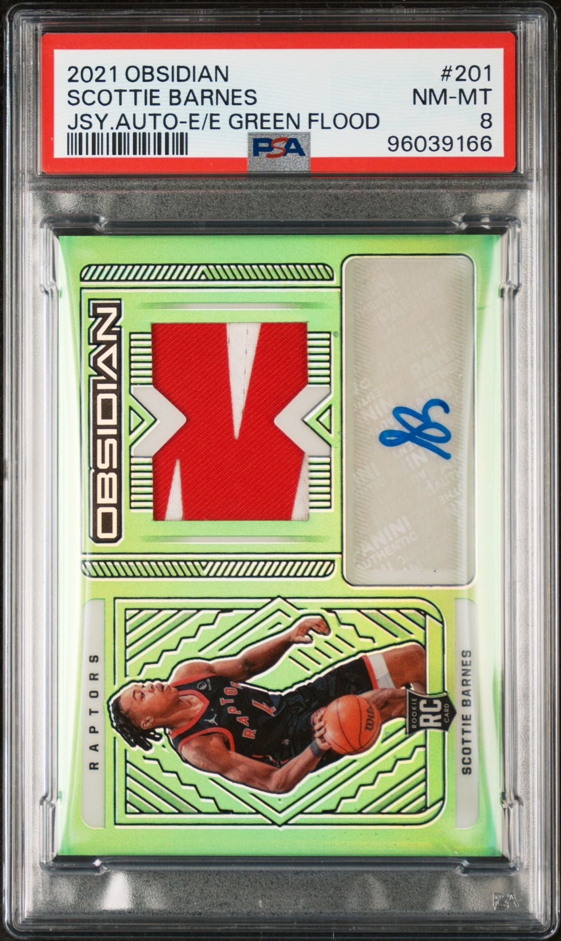 2021/22 Obsidian Scottie Barnes RPA Green Flood 18/25 PSA 8