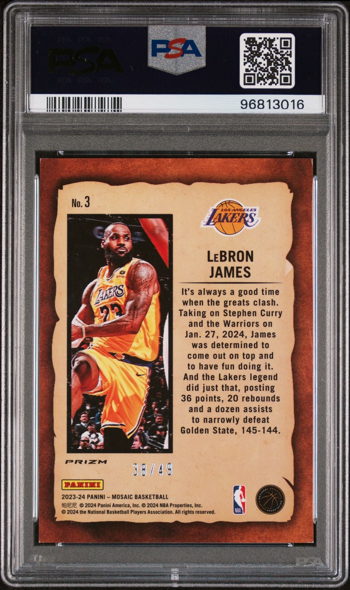 2023 Mosaic Notoriety Orange Lebron James PSA 9