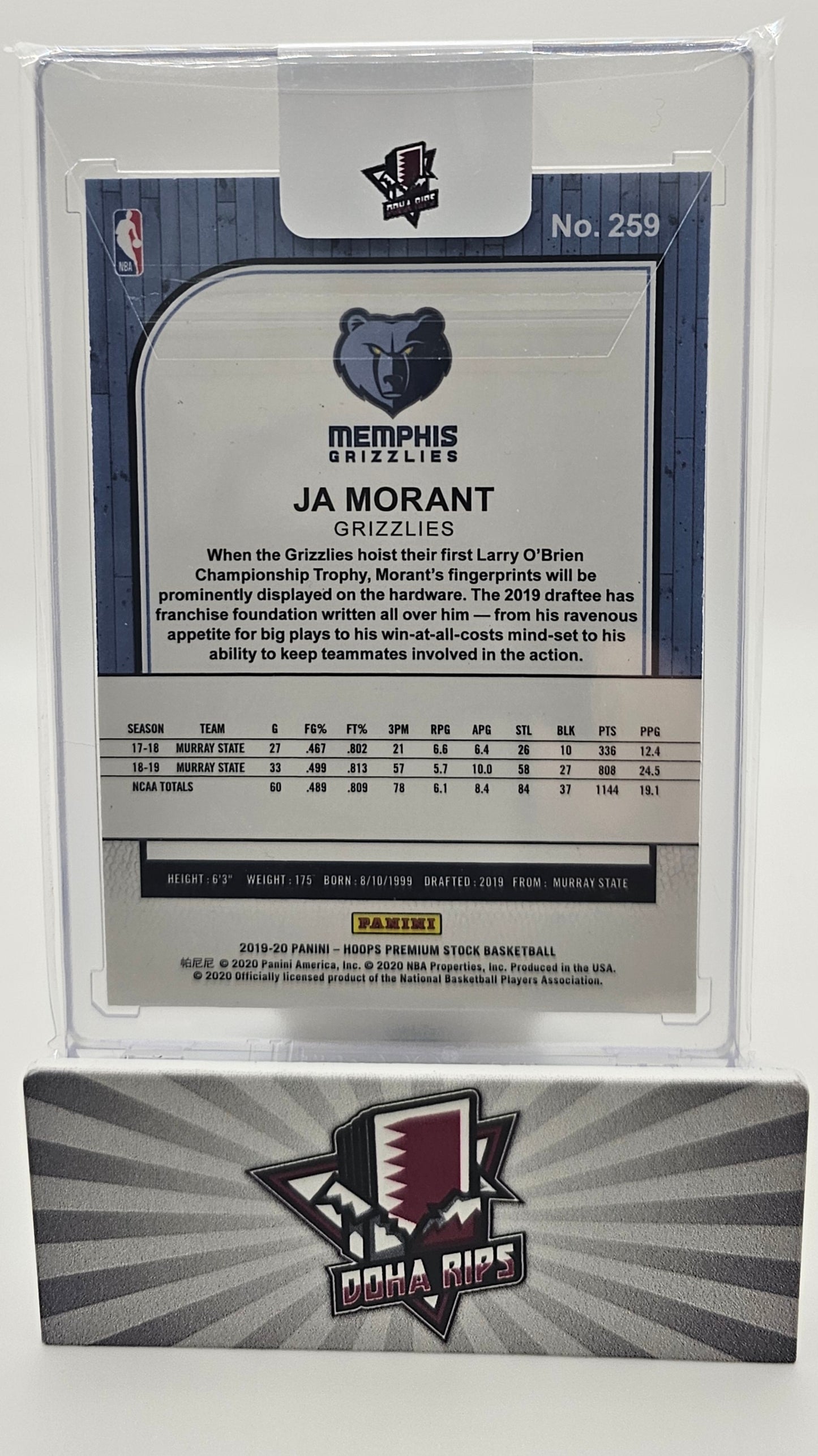 2019/20 NBA Hoops Ja Morant Premium Stock Rookie Card